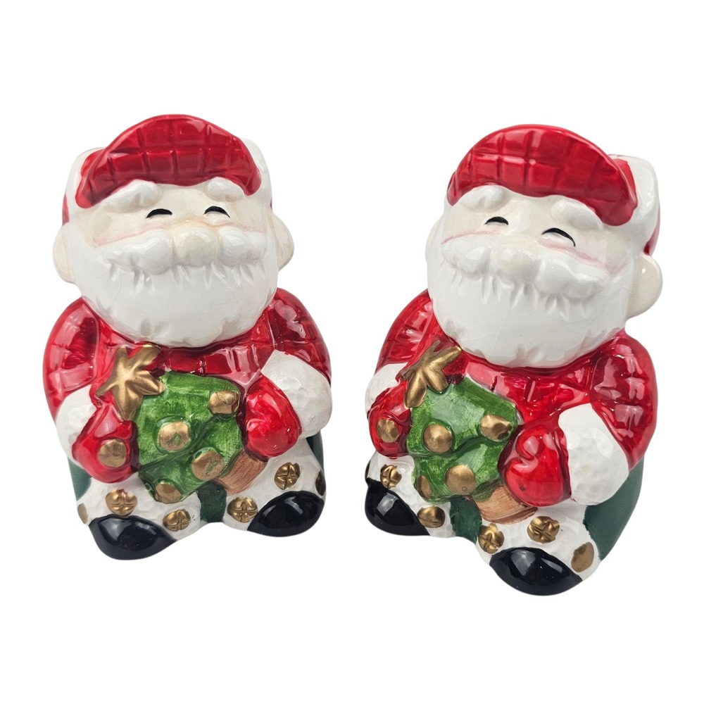 Vintage The Seasons Santa Claus Christmas‎ Tree Candle Holder Set